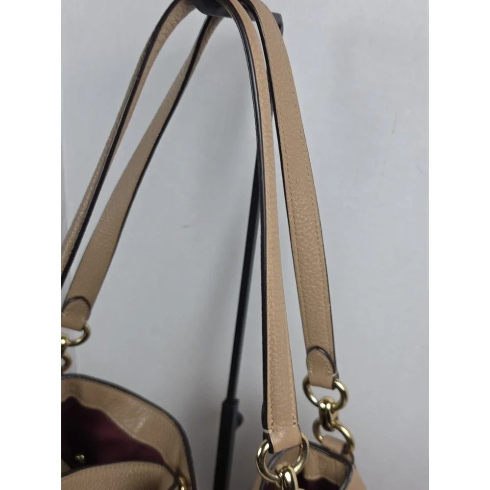 Coach Hallie Pebbled Leather Shoulder Bag Taupe Beige A2080-80268 READ